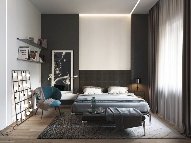 Không gian phòng ngủ phong cách Bauhaus sử dụng hai gam màu đen và trắng tương phản tăng hiệu quả thị giác