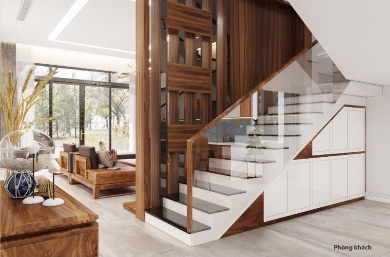 Chất liệu gỗ hay màu gỗ được sử dụng trong các chi tiết nội thất như cửa, sàn nhà, bậc cầu thang hoặc đồ nội thất để tạo sự ấn tượng và độc đáo