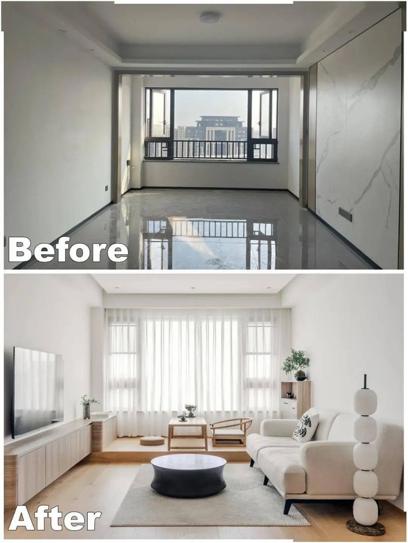 Căn nhà nhỏ được cải tạo sơn màu trắng và sử dụng các món đồ nội thất tối giản giúp căn nhà nhỏ trở nên rộng rãi hơn