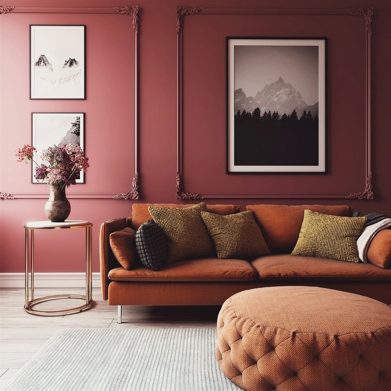 Không gian phòng khách có sử dụng hai gam màu tương sinh với mệnh Hoả là màu đỏ và cam