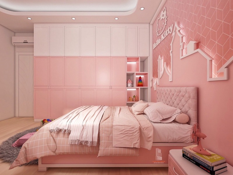 Phòng ngủ sử dụng gam màu hồng rất phù hợp với mệnh Hoả