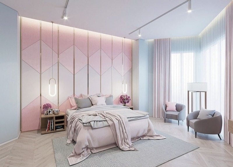 Gam màu hồng pastel sử dụng trong không gian phòng ngủ mang đến cảm giác trẻ trung và tươi mới