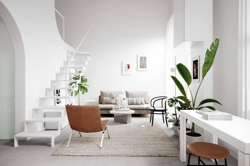 Không gian nội thất mang sắc trắng tinh khôi kết hợp với những chiếc ghế màu nâu đất làm điểm nhấn ấn tượng