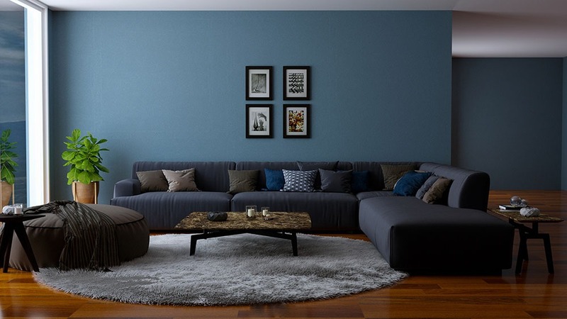 Không gian phòng khách của chủ nhà mệnh Thủy với bộ ghế sofa màu đen sang trọng mà đầy quyền lực và bí ẩn