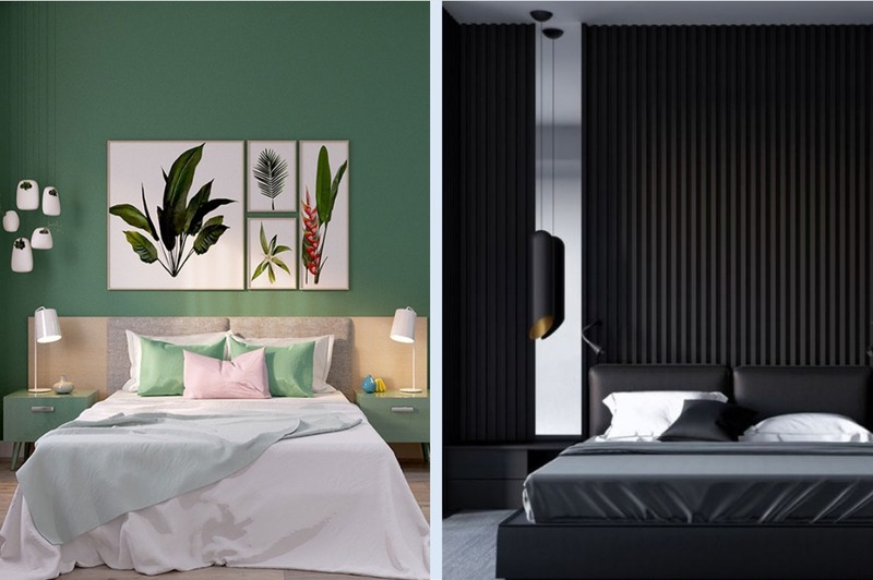 Chủ nhà mệnh Thủy nên hạn chế sử dụng tông màu xanh lá và đen cho không gian nội thất phòng ngủ
