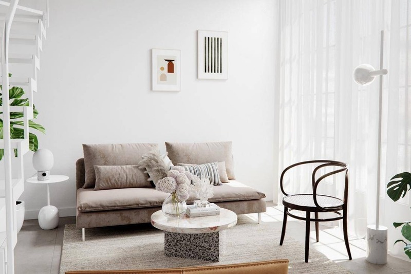 Không gian nội thất phòng khách với sắc trắng tinh tươm, đơn giản mà hiện đại của chủ nhà mệnh Thủy