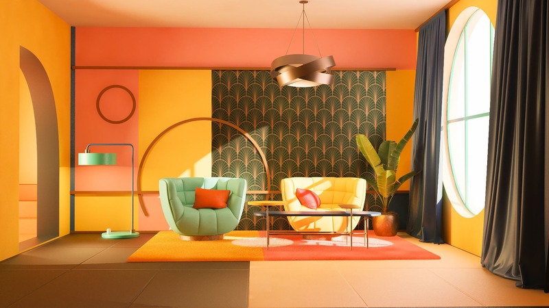 Không gian sử dụng phong cách Art Deco lấy cảm hứng chủ đề từ cây cối và màu sắc miền nhiệt đới