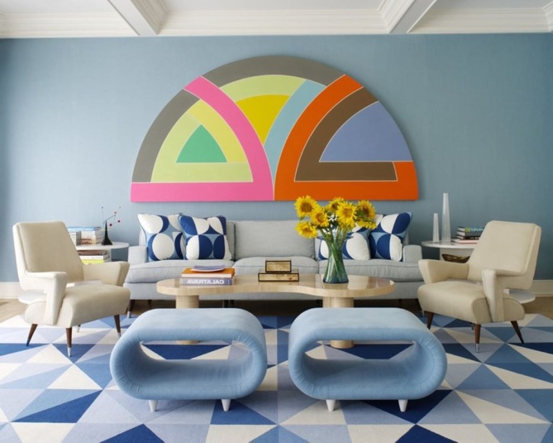 Phòng khách Retro có sự phối hợp của đa dạng màu sắc: xanh, trắng, vàng, hồng, cam, nâu… tạo nên một không gian rực rỡ độc đáo.