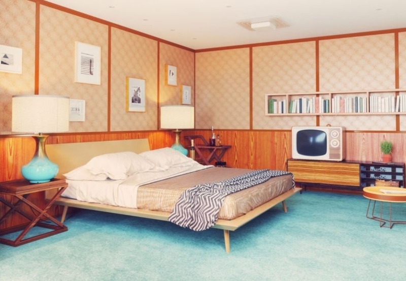 Không gian phòng ngủ mang đậm hơi thở Retro được thể hiện qua các món đồ nội thất ghi dấu ấn thời gian