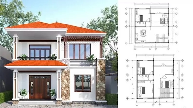 Giá bản vẽ nhà 2 tầng được tính theo tổng diện tích sàn các tầng x đơn giá