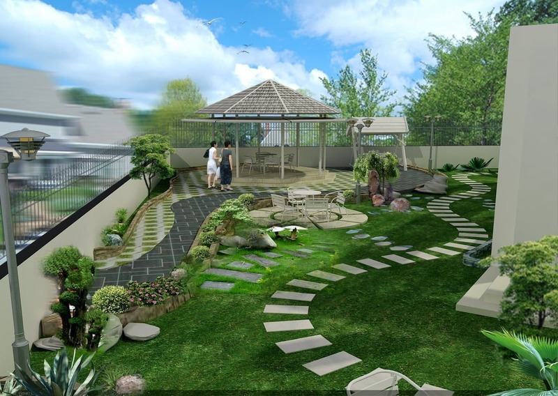 Bản vẽ phối cảnh 3D một mẫu nội thất sân vườn