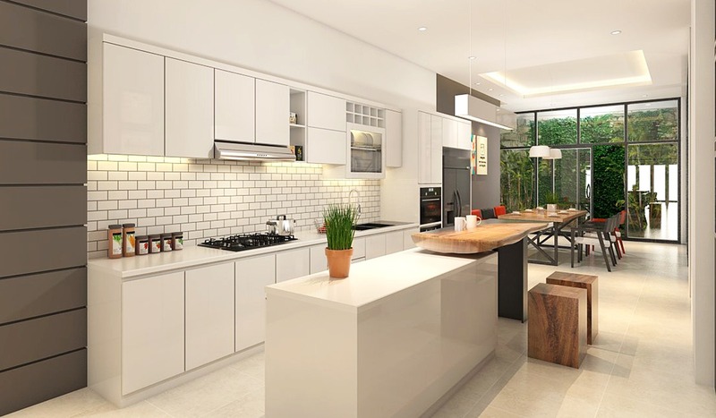 Nội thất phòng bếp được bố trí nương theo chiều dọc giúp tối ưu hoá diện tích trong không gian dài và hẹp