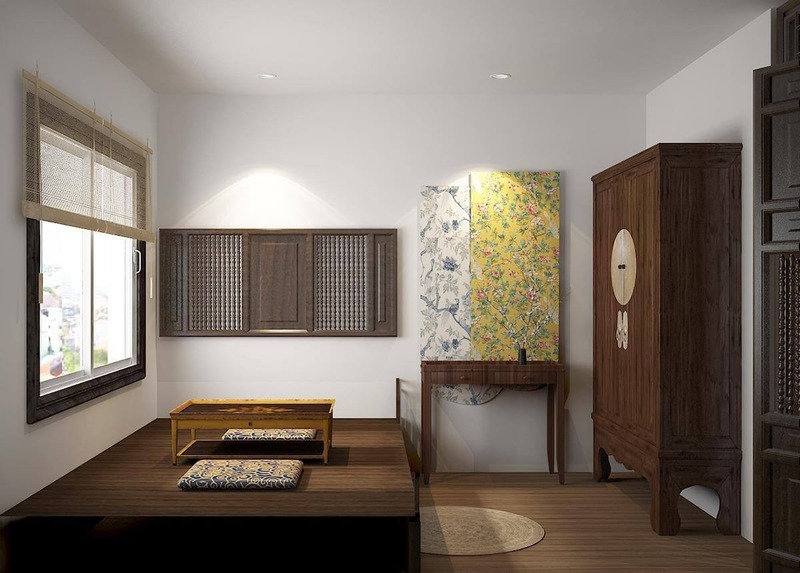 Không gian nội thất Indochine có đặc trưng là các vật liệu nội thất gỗ với tông màu trầm ấm như nâu sẫm, nâu đen
